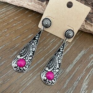 Silver and Pink Teardrop Earrings